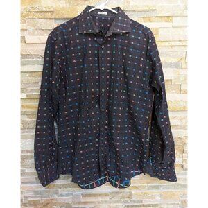 Bugatchi Shaped Fit Navy Blue Button Down Shirt Long Sleeve Men's